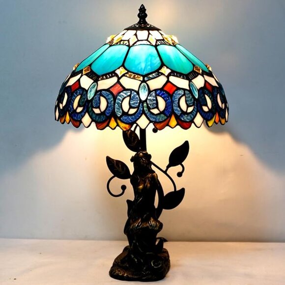 Tiffany Style Table Lamp Stained Glass Lamp Resin Sculpture Antique Stained Glas - Picture 4 of 6